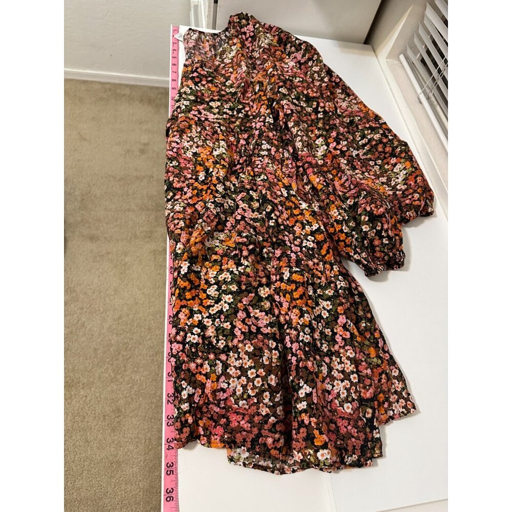 H&M Womans Floral Tiered Mini Dress Cottagecore Beachy Boho Size M Peasant Puff - Picture 6 of 11
